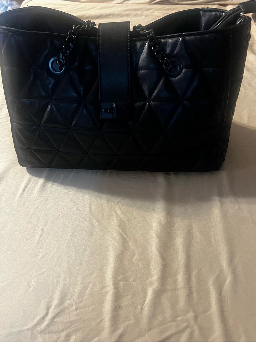 Aldo Quilted Black Chain-Handle Tote Bag